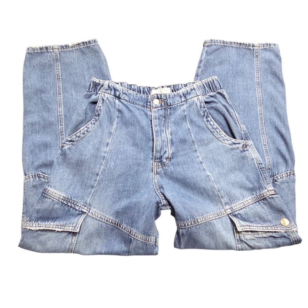 Free People All Star Pull On Jeans Utility Cargo Low Slung Baggy Denim Small - Picture 7 of 12